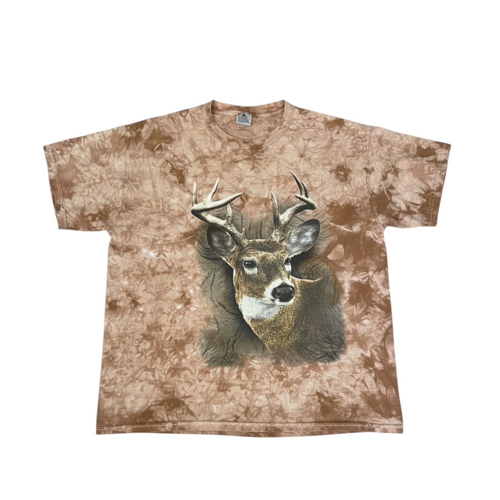 Delta Deer Graphic T-Shirt Size L Large Brown Tie Dye Distressed Grunge